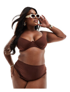 ASOS Curve ASOS DESIGN Curve - Maya - Slip bikini sgambati a vita alta marrone cioccolato