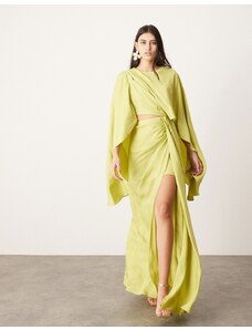 ASOS EDITION - Vestito lungo verde lime con maniche voluminose svasate e cut-out alla greca-Nero