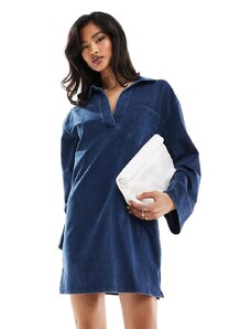 ASOS DESIGN - Vestito corto oversize a maniche lunghe con colletto in denim lavaggio blu