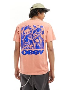 Obey - T-shirt color pesca con stampa grafica di occhio sul retro-Arancione