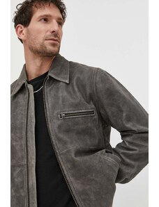 Samsoe Samsoe giacca in pelle uomo colore grigio