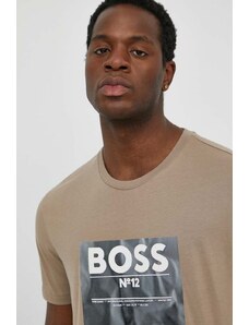 Boss Orange t-shirt in cotone uomo colore marrone con applicazione