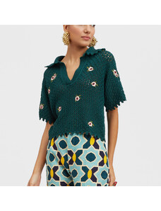 La DoubleJ Knitwear gend - Crochet Polo Solid Emerald L 100% Cotton