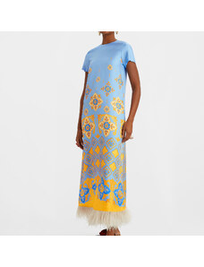 La DoubleJ Dresses gend - Swing Dress Partenope Light Blue L 98% Silk 2% Ostrich Feathers