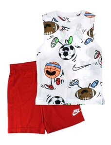 Nike Completo Infant Emoji Muscle Set Canotta Shorts Bianco Rosso kids