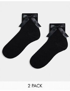ASOS DESIGN - Confezione da 2 paia di calzini neri con fiocchi-Nero