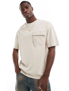 Jack & Jones - T-shirt oversize beige con tasca in nylon-Neutro