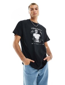 ASOS DESIGN - T-shirt oversize nera con stampa stile grunge sul retro-Nero