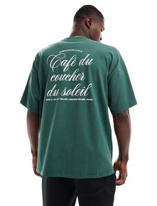 Selected Homme - T-shirt oversize pesante verde con stampa sul retro di scritta