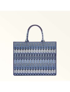Furla Opportunity Borsa Shopping Toni Blu Denim Blu Tessuto Jacquard Arco Etnico Logo Donna