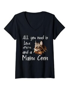 Regali Per Proprietari Di Gatti Maine Coon Donna All You Need Is Love And A Maine Coon Cat Maglietta con Collo a V