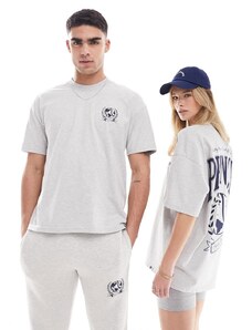 Prince - T-shirt unisex grigio mélange con stampa stile college in coordinato