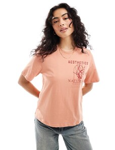 Only - T-shirt color pesca squadrata con stampa “Aesthetics Naturale”-Arancione