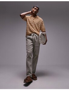 Topman - Polo in maglia testurizzata color cammello a righe ondulate-Neutro