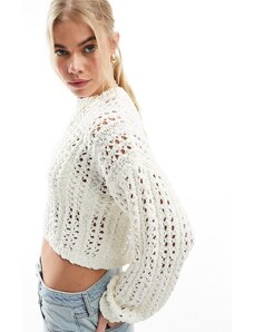 ASOS DESIGN - Maglione in bouclé traforato color crema-Bianco