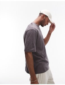 Topman - T-shirt oversize in misto lino antracite-Grigio