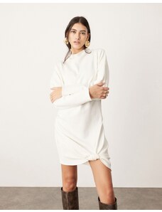 ASOS EDITION - Vestito corto in crêpe di jersey color avorio con nodo e maniche lunghe-Bianco