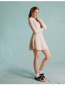 Miss Selfridge - Vestito corto svasato in maglia color avena con colletto-Neutro