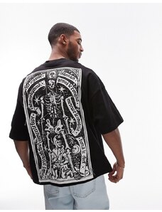 Topman - T-shirt super oversize nera con toppa di scheletro zodiacale fronte e retro-Nero