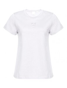 Pinko t-shirt da donna bussolotto a maniche corte in jersey 100% cotone bianco brillante
