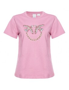 Pinko t-shirt da donna quentin a maniche corte in jersey di cotone rosa fumo orchidea