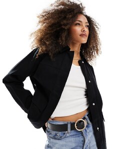 ASOS DESIGN - Camicia giacca in twill di cotone nera con tasche-Nero