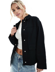 ASOS Petite ASOS DESIGN Petite - Camicia giacca in twill di cotone nera con tasche-Nero