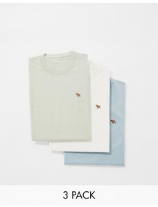 Abercrombie & Fitch - Confezione da 3 T-shirt con logo beige, verde e blu-Multicolore