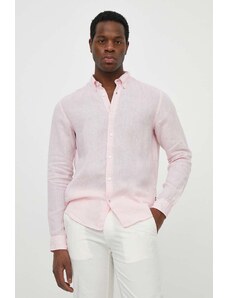 BOSS camicia di lino colore rosa