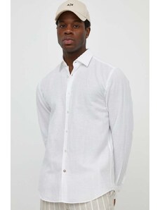 BOSS camicia di lino colore bianco