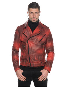 Leather Trend Chiodo Tre Tasche - Chiodo Uomo Rosso Tamponato in vera pelle