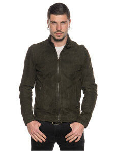 Leather Trend Bomber Napoli - Bomber Uomo Verde in vera pelle camoscio