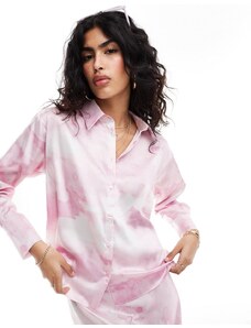 Style Cheat - Camicia oversize in raso rosa con stampa a macchie in coordinato-Multicolore