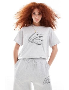 ASOS DESIGN - T-shirt regular fit color ghiaccio mélange con stampa sportiva in coordinato-Grigio