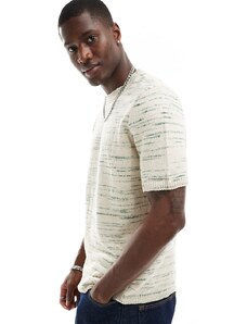 ASOS DESIGN - T-shirt in maglia color pietra e verde testurizzata-Bianco