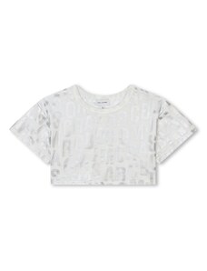 MARC JACOBS KIDS T-shirt crop bianca logo all-over metallizzato