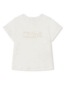 CHLOE KIDS T-shirt bianca neonata logo ricamo