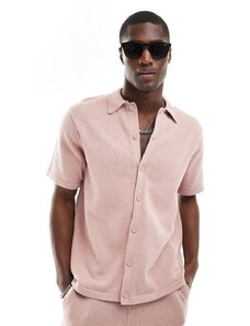 ASOS DESIGN - Polo in maglia di media pesantezza in cotone rosa con bottoni