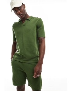 ASOS DESIGN - Pantaloncini in maglia di cotone di media pesantezza color kaki in coordinato-Verde