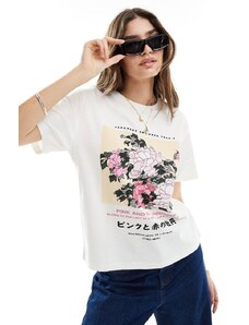 Stradivarius - T-shirt bianca con stampa artistica giapponese-Bianco