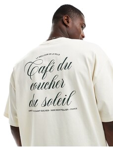 Selected Homme - T-shirt oversize pesante crema con scritta sul retro-Bianco