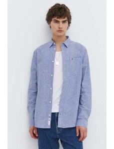 Tommy Jeans camicia in lino misto colore blu