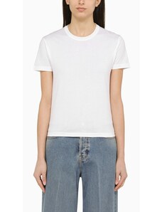 GUCCI T-shirt girocollo bianca in cotone con dettaglio Web