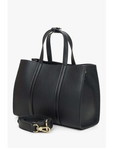Women's Black Shopper Bag made of Genuine Leather Estro ER00114412