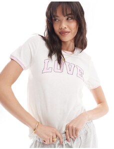 Only - T-shirt squadrata bianca con stampa “Love”-Bianco