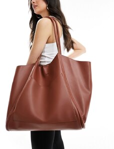 PASQ - Borsa shopping morbida oversize marrone cioccolato con pochette rimovibile-Nero