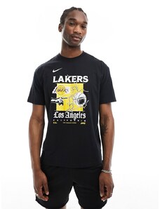 Nike Basketball - NBA Unisex LA - T-shirt unisex nera con stampa Lakers-Nero