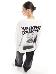 ASOS - Weekend Collective - Top a maniche lunghe bianco con stampa sul retro
