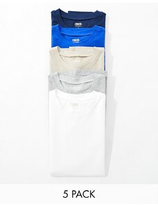 ASOS DESIGN - Confezione da 5 T-shirt vestibilità comoda in colorazioni multiple-Multicolore