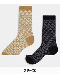 adidas Originals - Confezione da 2 paia di calzini neri e color sabbia con trifogli-Multicolore